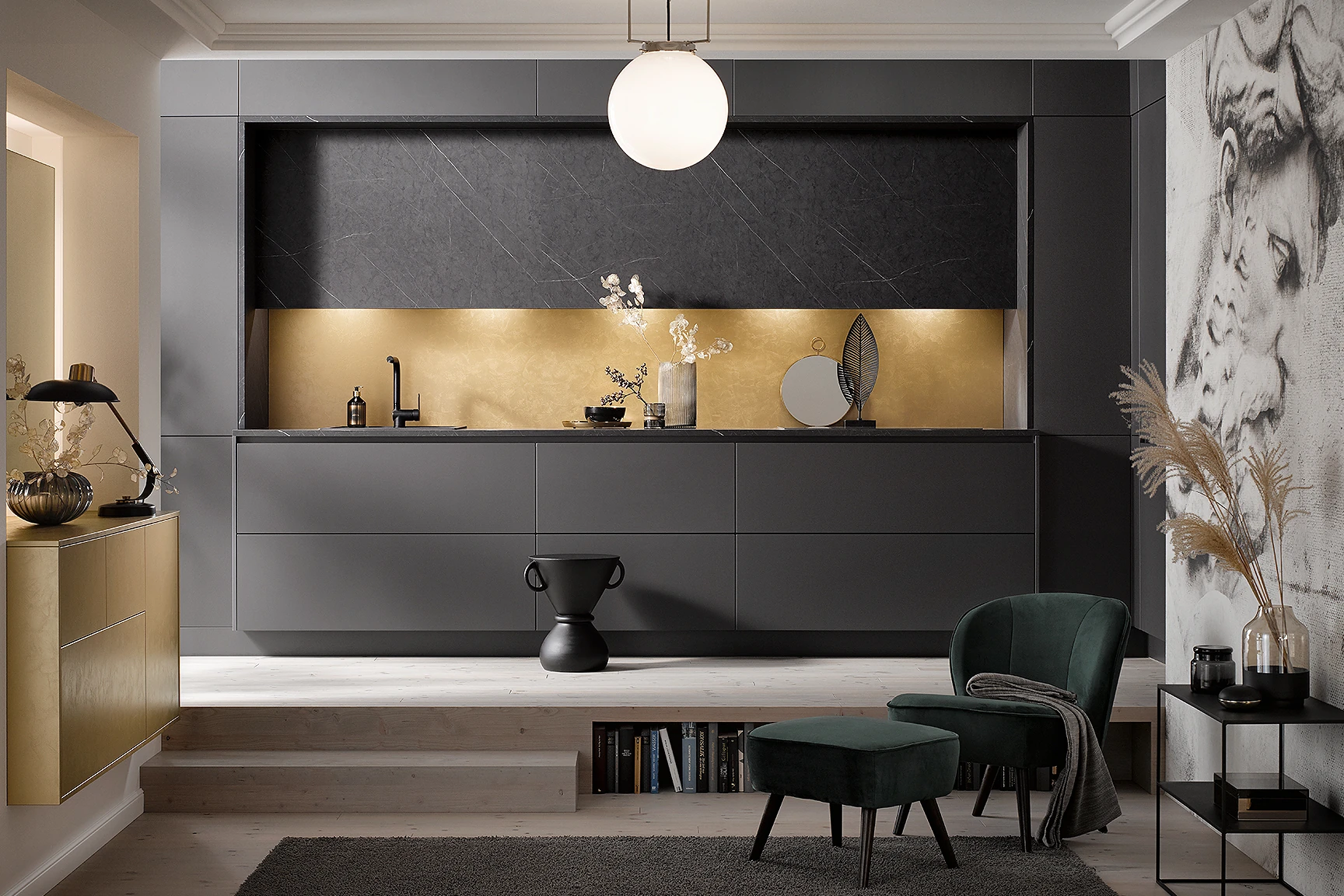 AV 2035 / AV 4070 - Cuisine moderne ton or et graphite