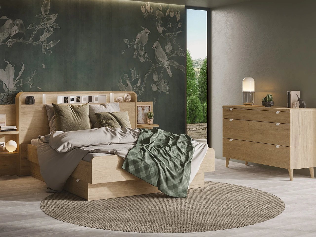 Celio Bloom - Lit avec chevets tablettes attenants