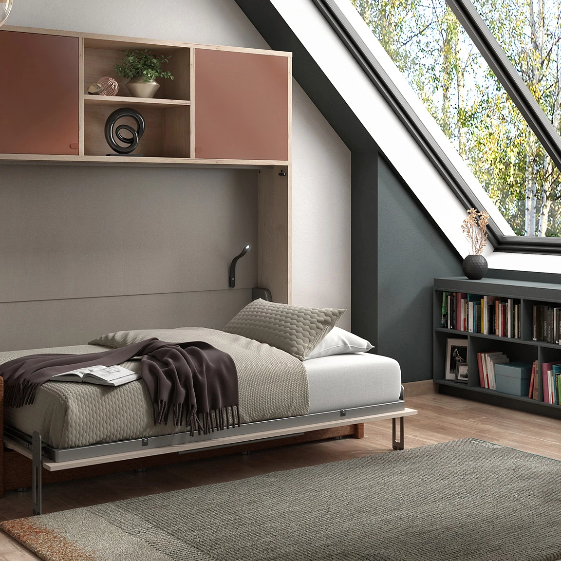Celio Smart - ﻿Armoire-lit horizontale avec banquette et surmeuble
