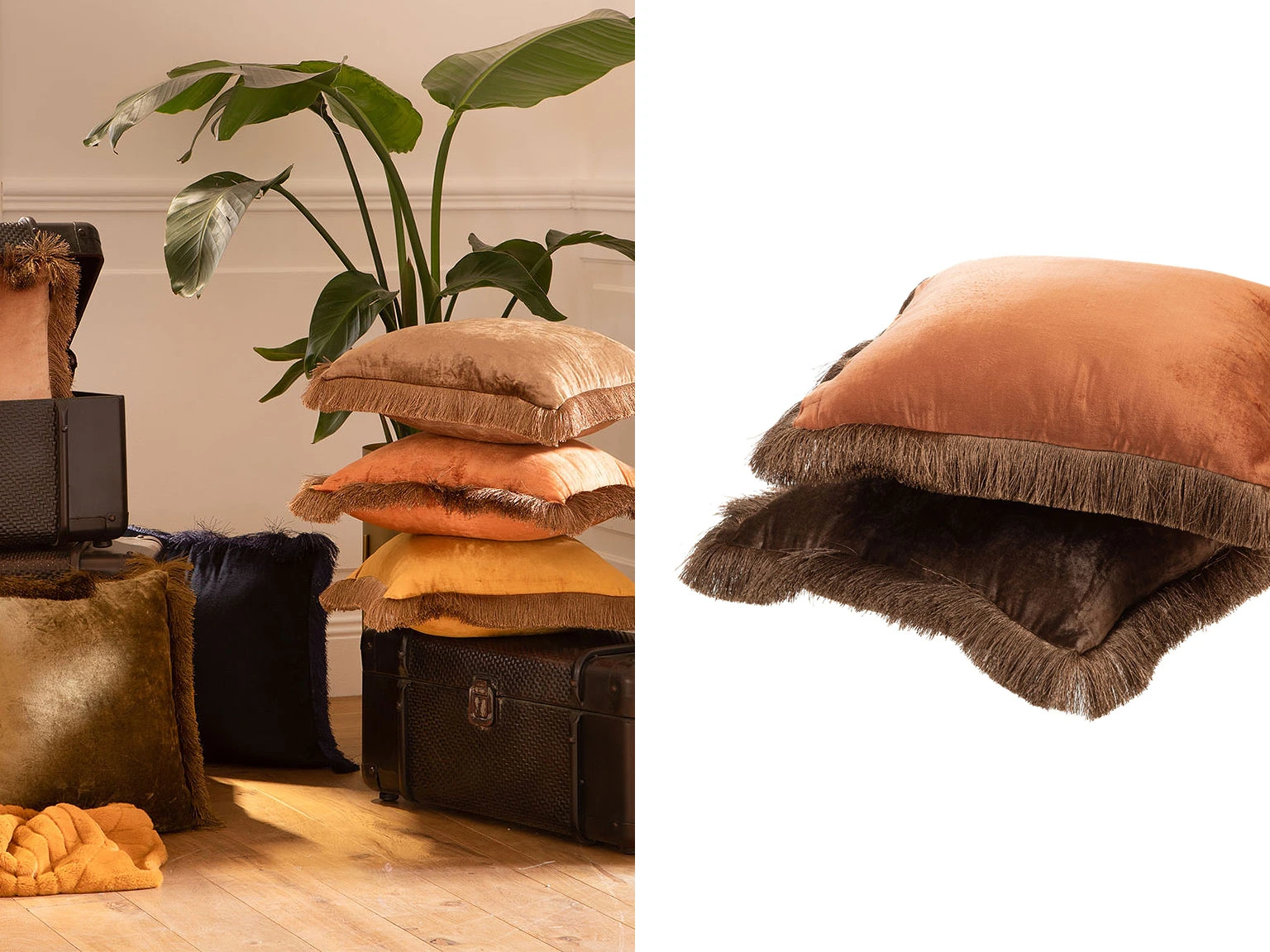 Coussins velour à franges