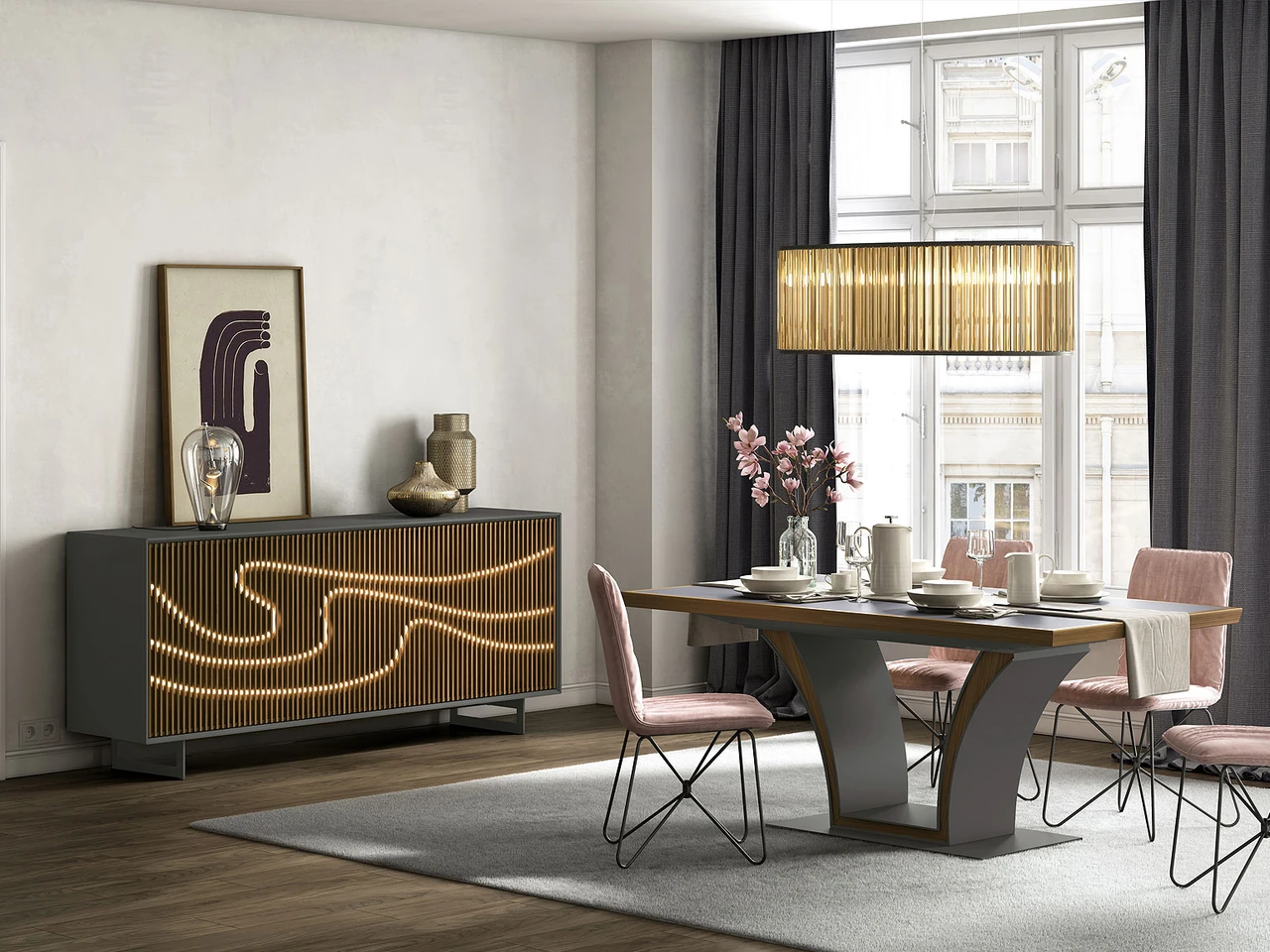 Infini - Buffet 3 portes éclairage LED en option