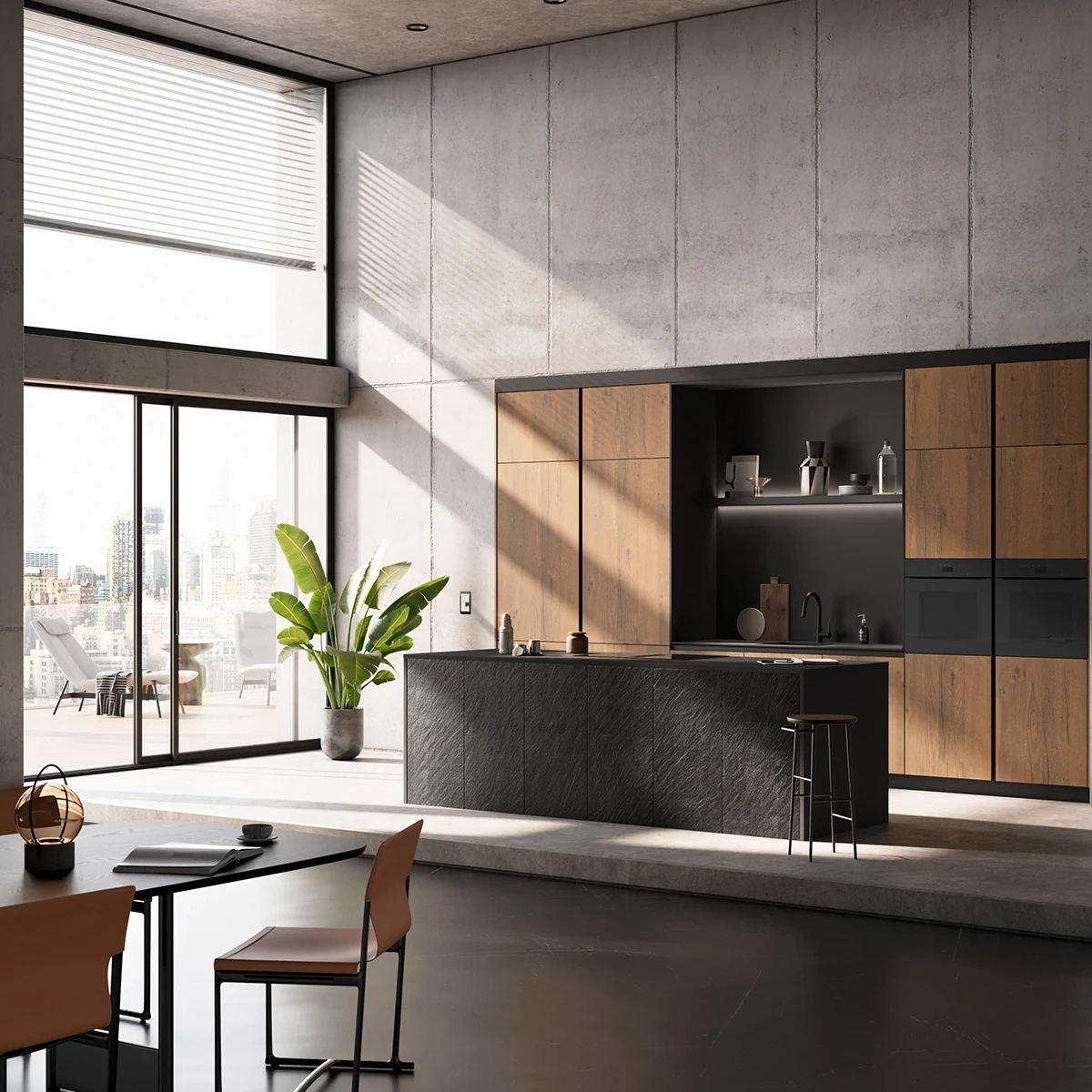 AV 7030-GL BLACK STAR - Cuisine systemat décor pierre et chêne sauvage