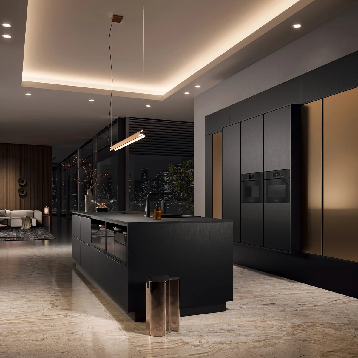AV 7070 GL BRONZE - Cuisine design bronze et chêne noir