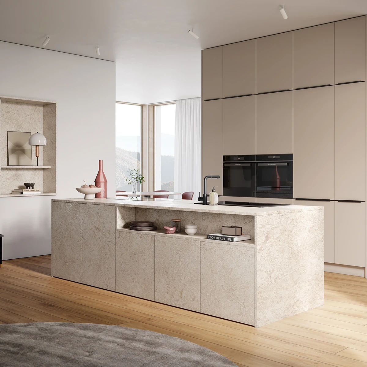 AV 3050 GRANIT BEIGE / AV 6000 TERRE D'OMBRE NATURELLE - Cuisine systemat aspect pierre