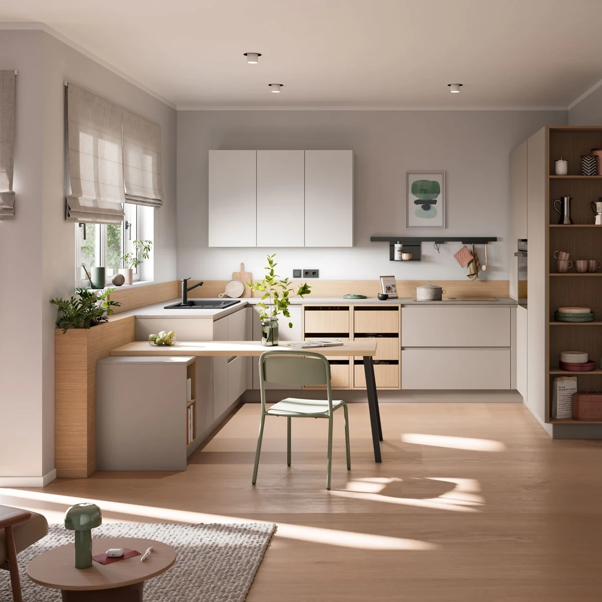 AURA-GL BEIGE PIERRE - Cuisine compacte concept130 chêne fin naturel