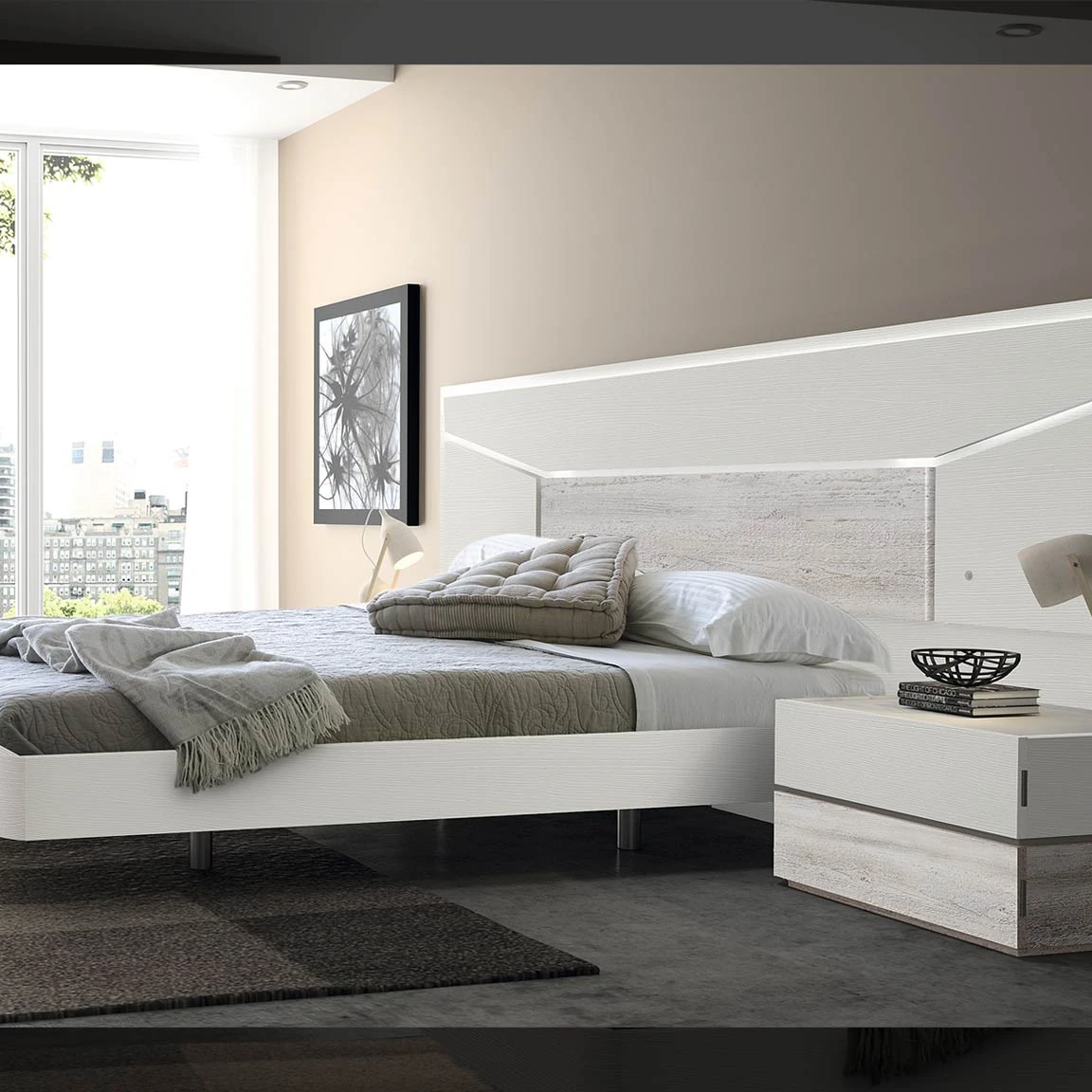 Lin - Chambre moderne avec tête de lit éclairage inclus