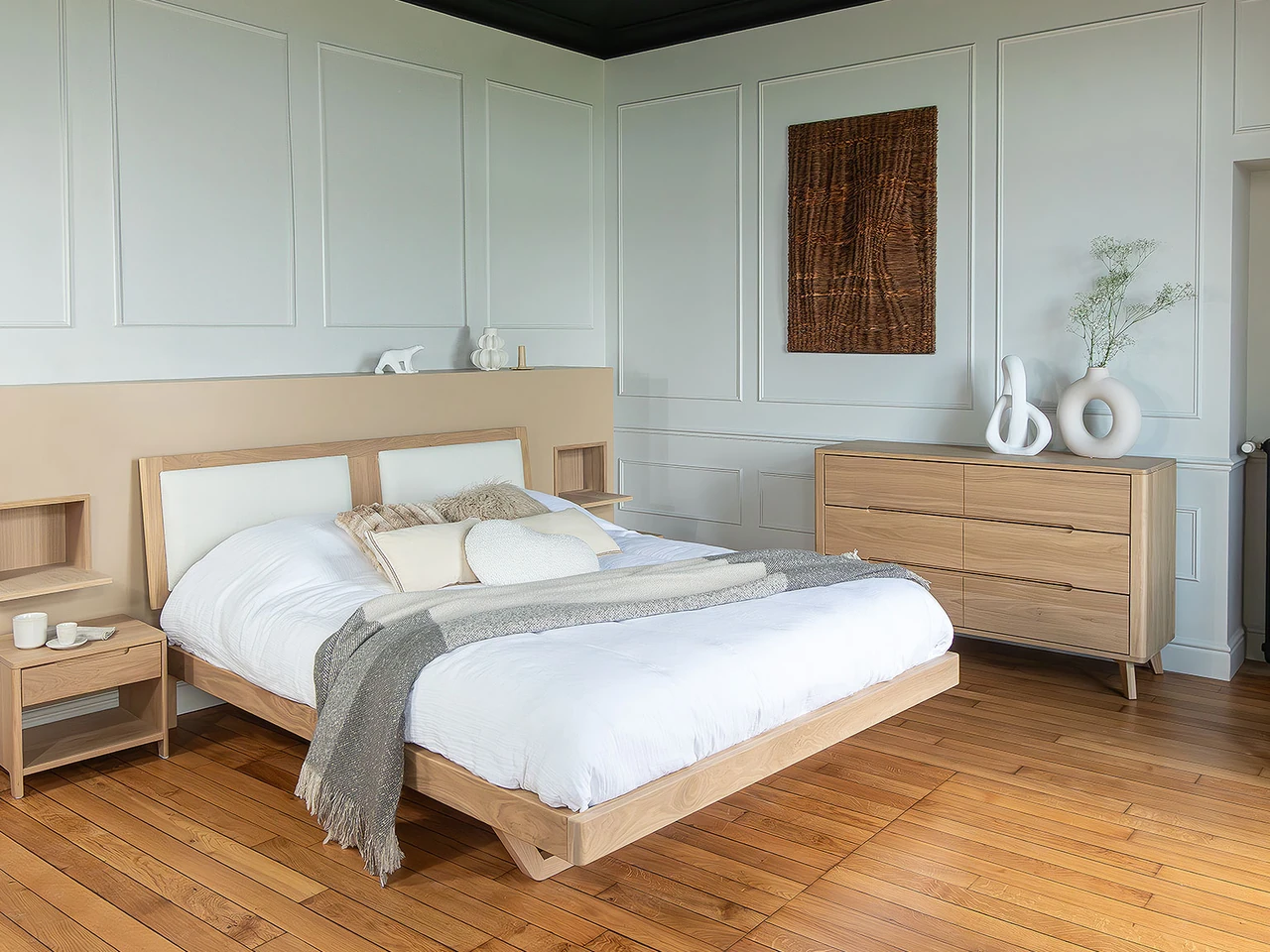 Agathe - Lit chêne massif et tissu