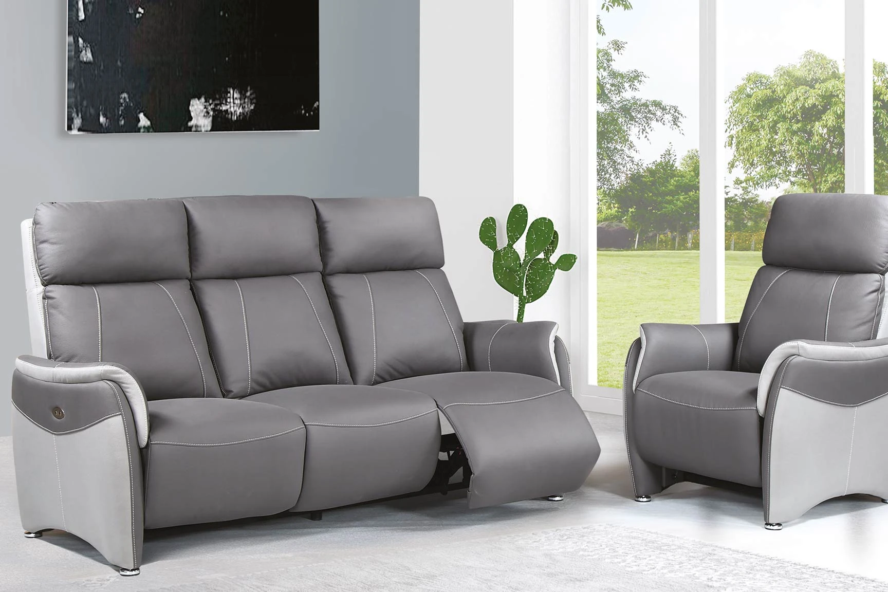 Moreno - Canapé 3 places 2 relax électriques microfibre