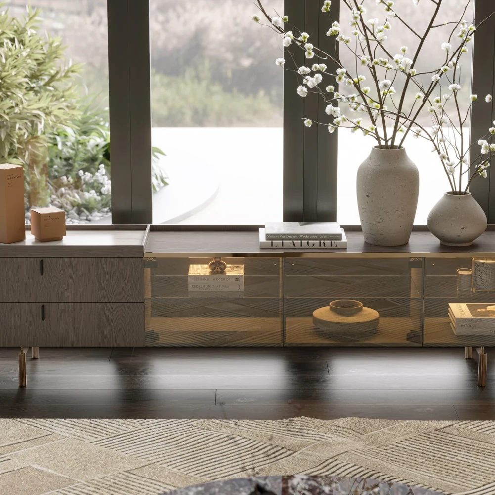 Colline Glass 240 cm - Meuble TV vitré et éclairé