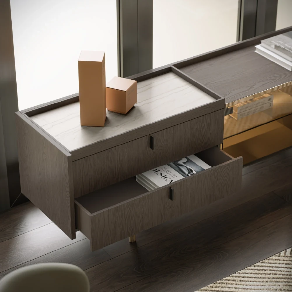 Colline Glass 240 cm - Meuble TV vitré et éclairé
