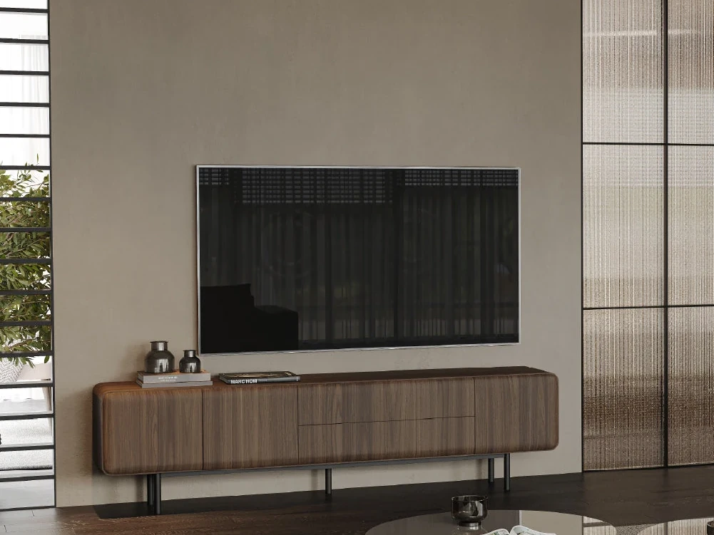 Vasari 240 cm - Meuble TV tiroirs et portes sur pieds