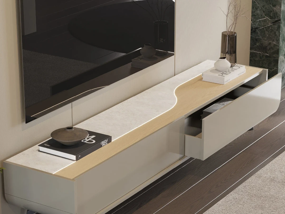 Linard 2G II 220 cm - Meuble TV sur pieds éclairé
