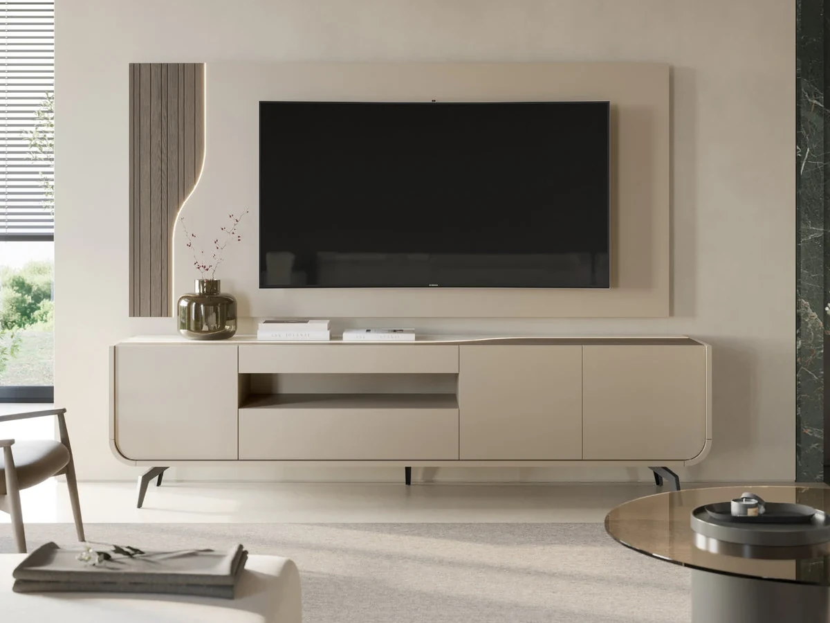 Raggi V 220 cm - Meuble TV sur pieds éclairé