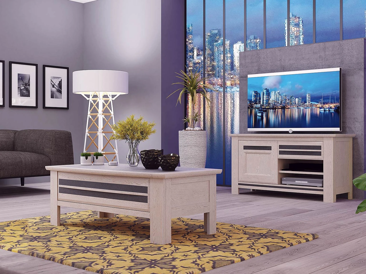 Silvano - Meuble TV incrustation véritable céramique